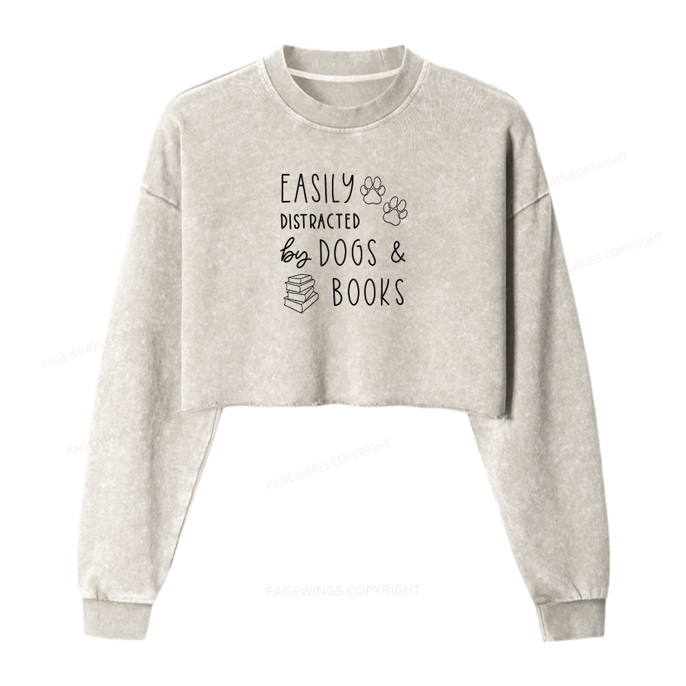 Pagewings Dogs And Books Washed Crop Sweatshirt