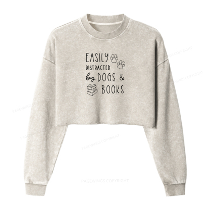 Pagewings Dogs And Books Washed Crop Sweatshirt