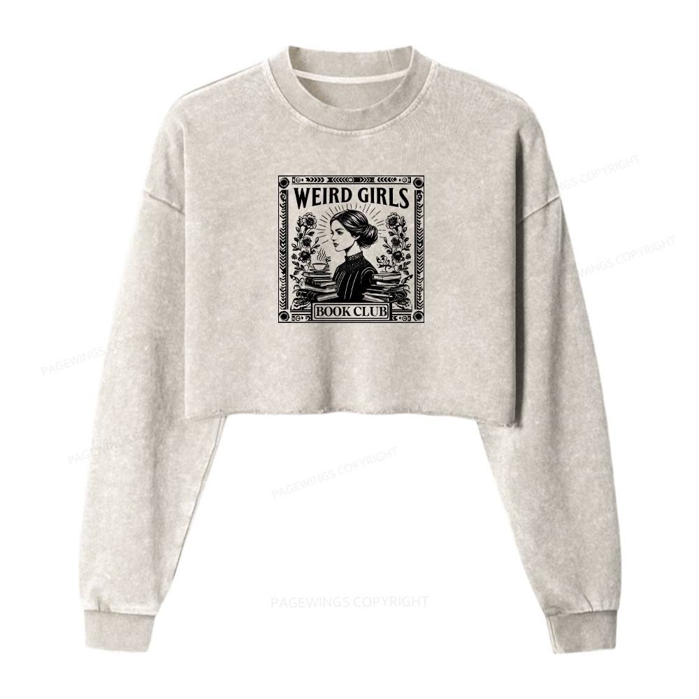Pagewings Weird Girls Book Club Washed Crop Sweatshirt