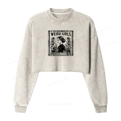 Pagewings Weird Girls Book Club Washed Crop Sweatshirt