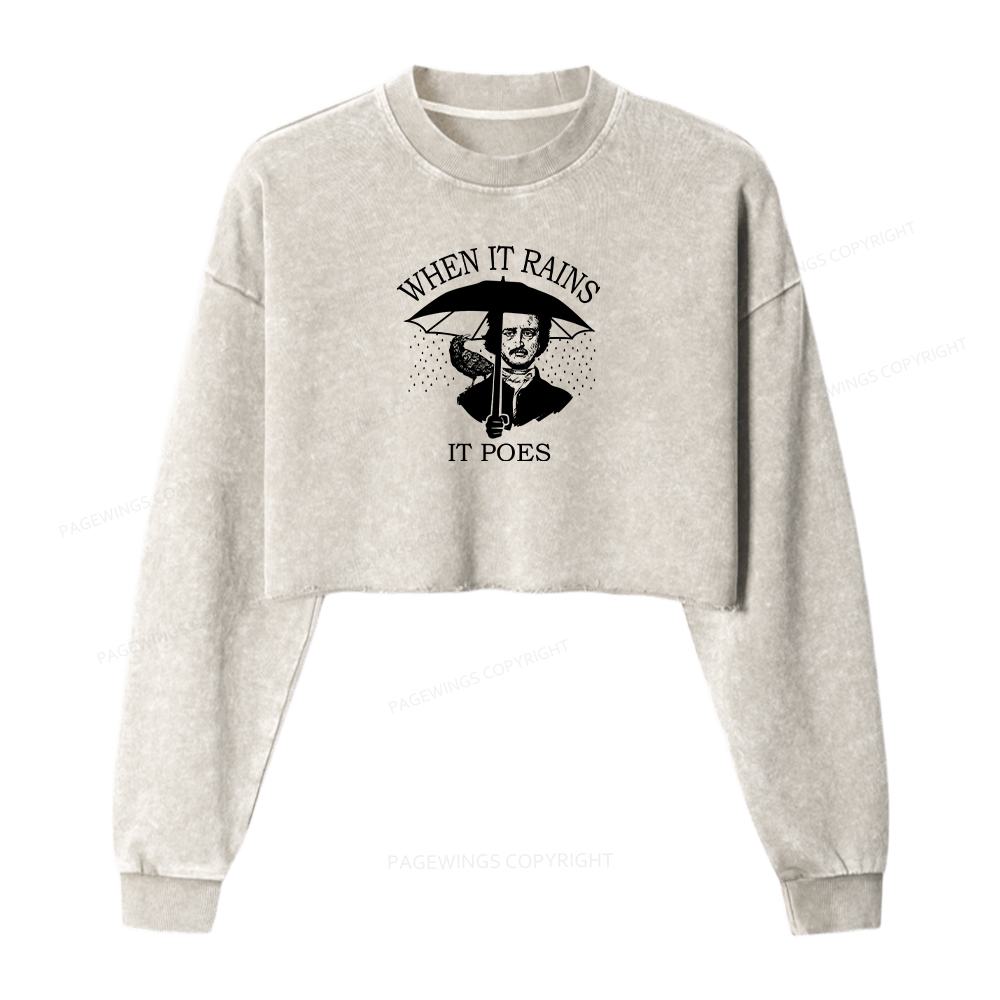 Pagewings When It Rains It Poes Washed Crop Sweatshirt