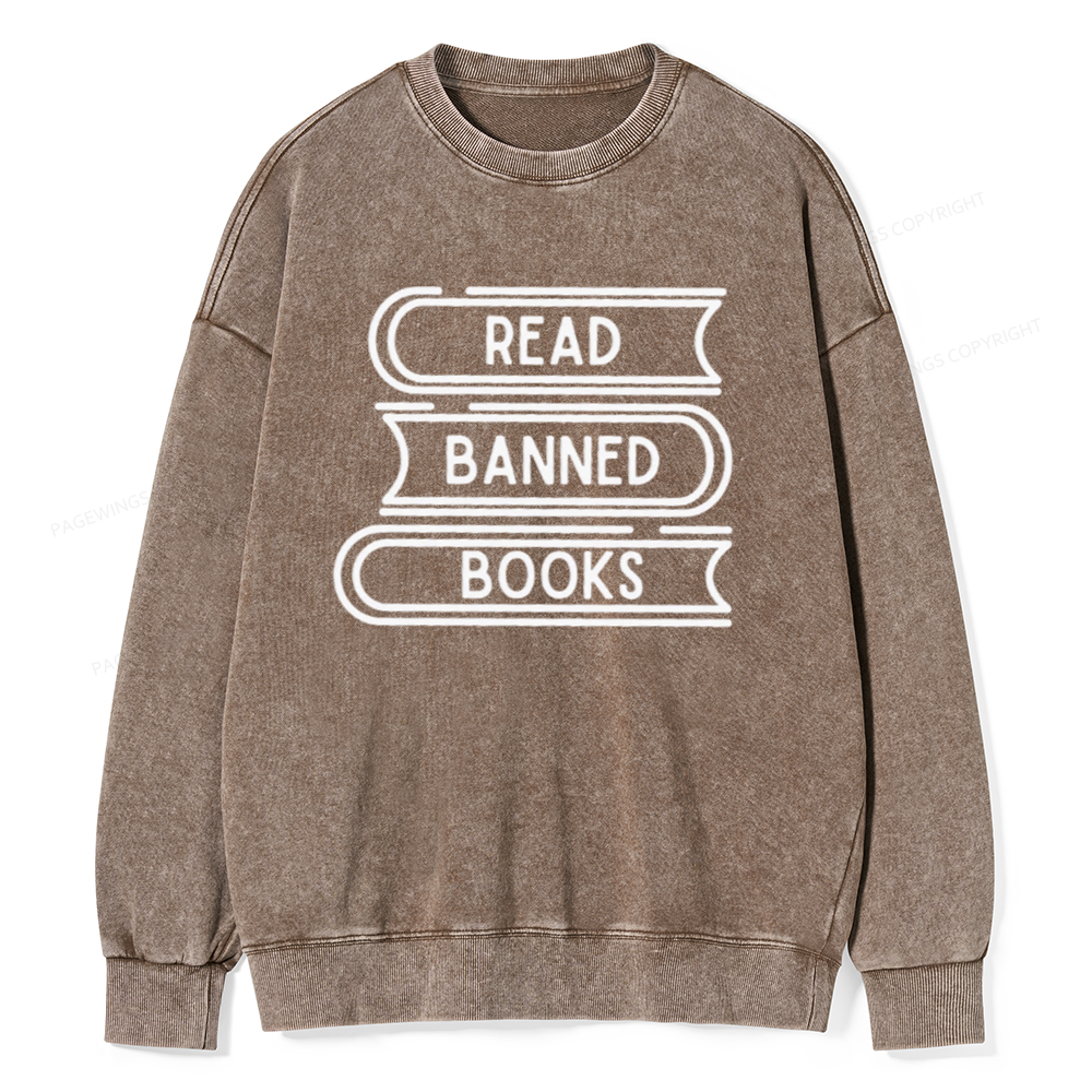 Pagewings Read Banned Books Stack Unisex Tee Unisex Washed Sweatshirt