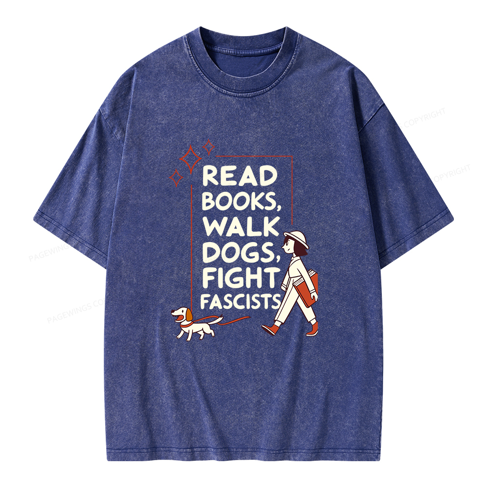 Pagewings Read Books Walk Dogs Unisex Washed T-shirt
