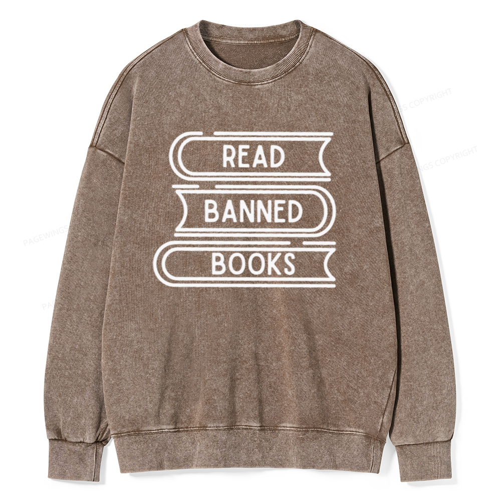 Pagewings Read Banned Books Stack Unisex Tee Unisex Washed Sweatshirt