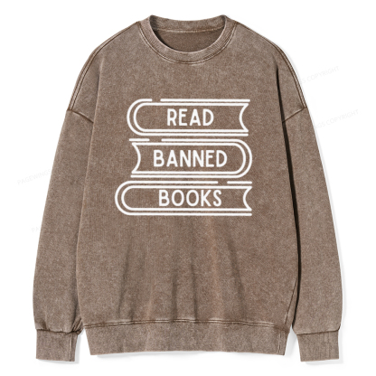 Pagewings Read Banned Books Stack Unisex Tee Unisex Washed Sweatshirt