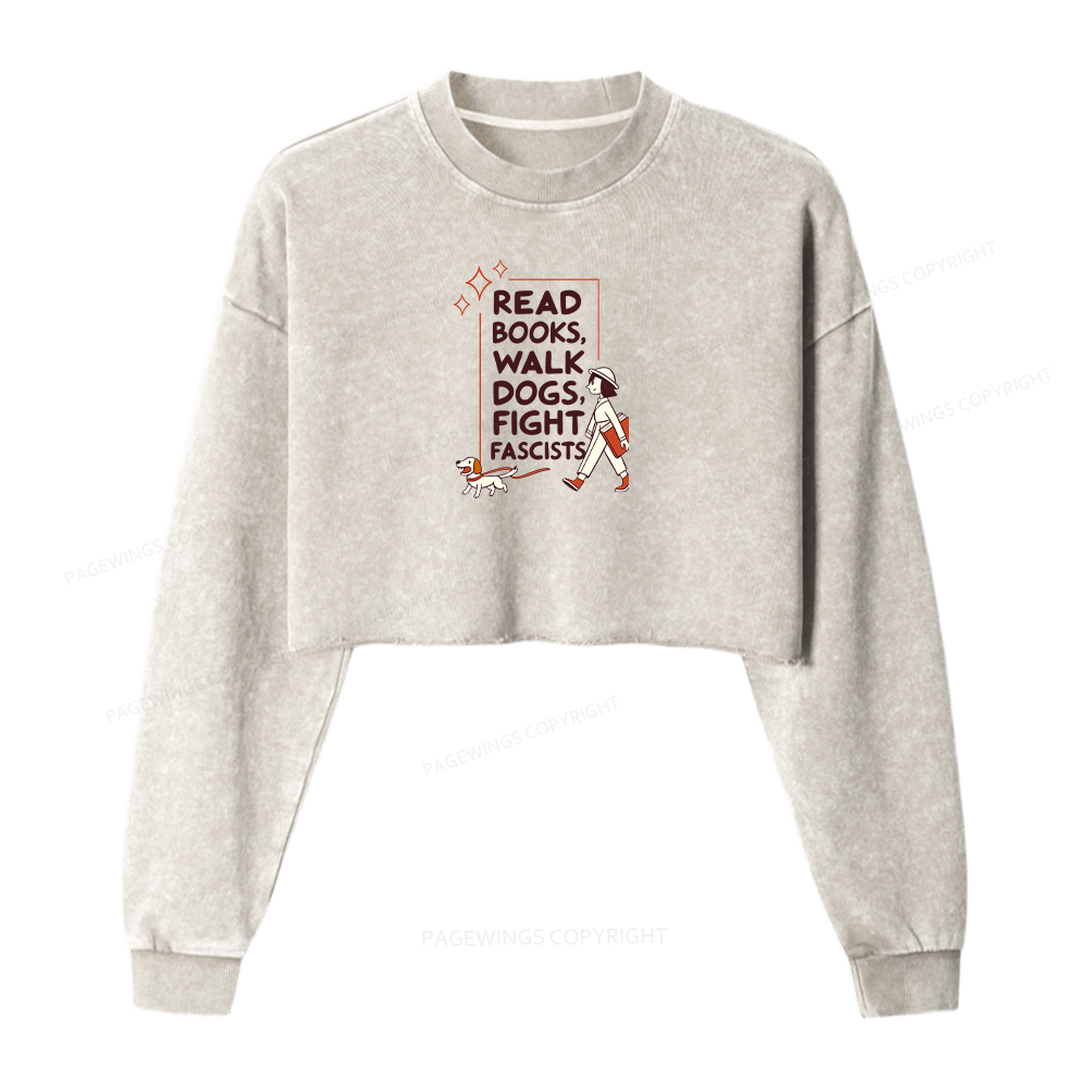 Pagewings Read Books Walk Dogs Washed Crop Sweatshirt