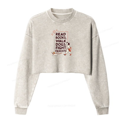 Pagewings Read Books Walk Dogs Washed Crop Sweatshirt