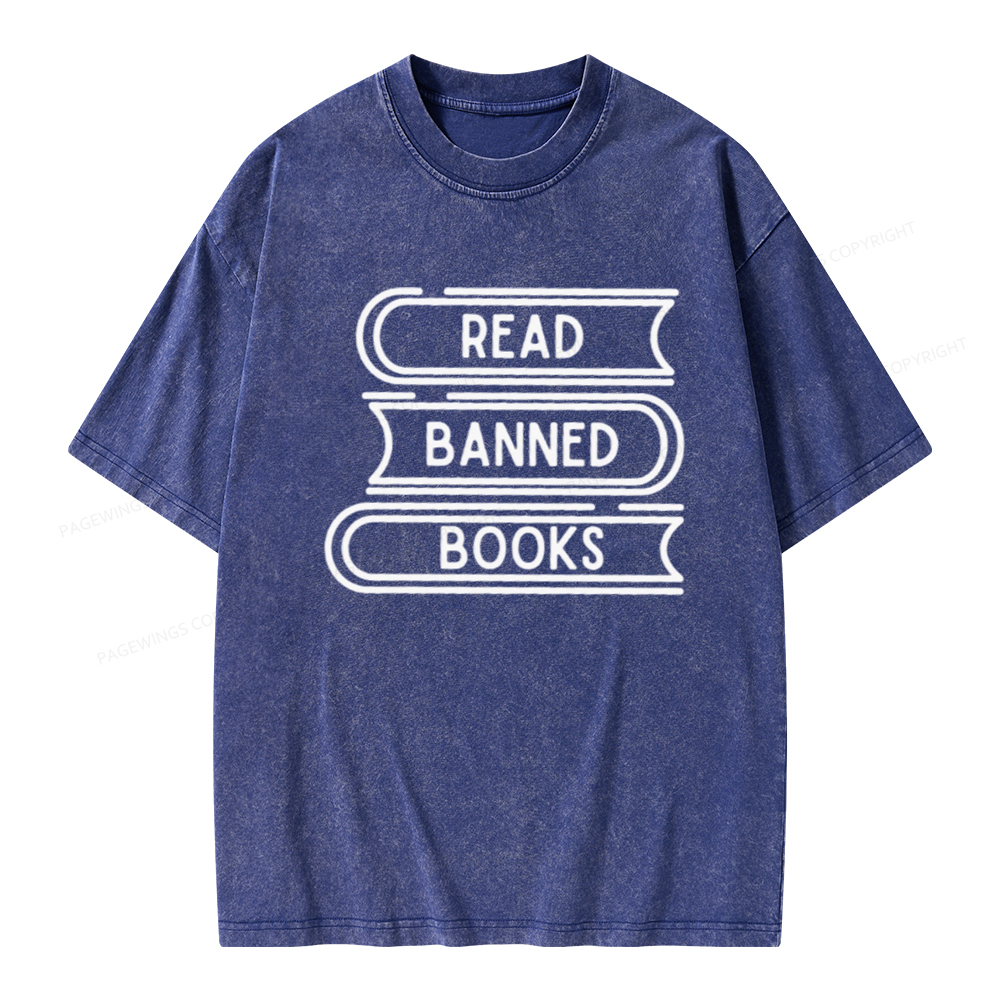 Pagewings Read Banned Books Stack Unisex Tee Unisex Washed T-shirt
