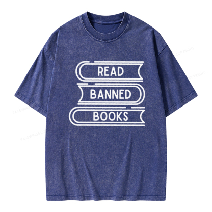 Pagewings Read Banned Books Stack Unisex Tee Unisex Washed T-shirt