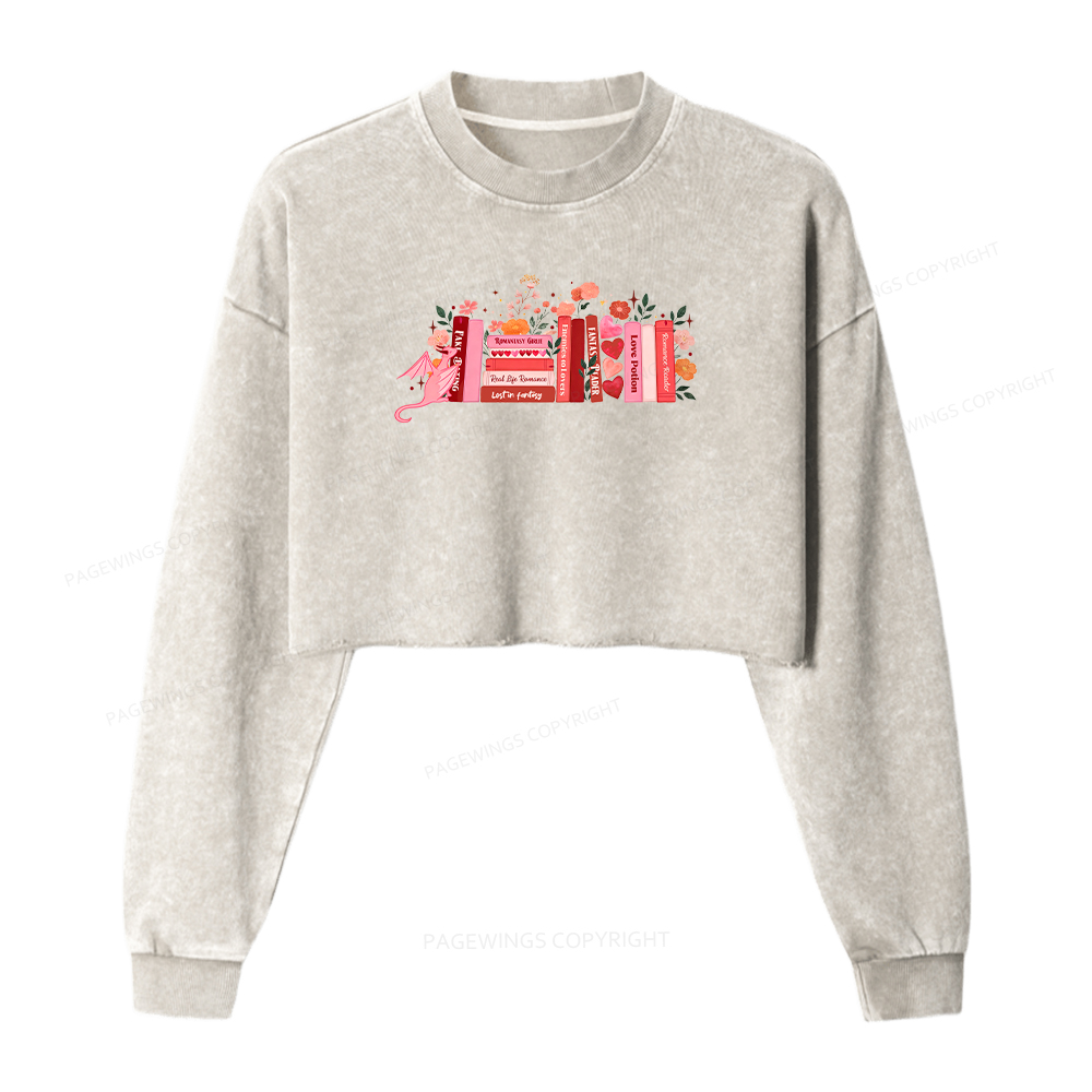 Pagewings Romance Reader Washed Crop Sweatshirt