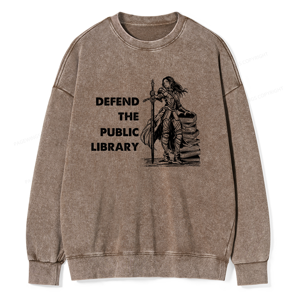 Pagewings Defend The Public Library Unisex Washed Sweatshirt