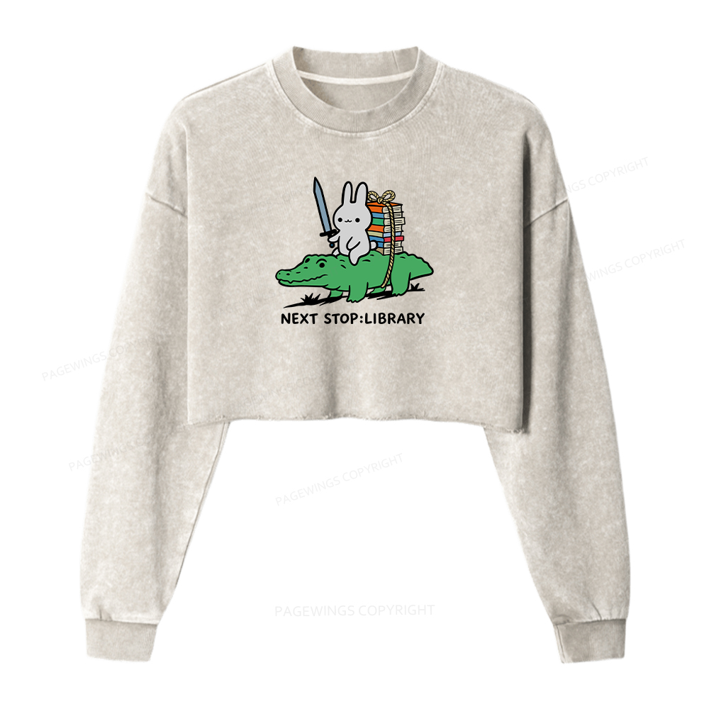 Pagewings Next Stop Library Washed Crop Sweatshirt