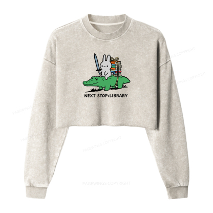 Pagewings Next Stop Library Washed Crop Sweatshirt