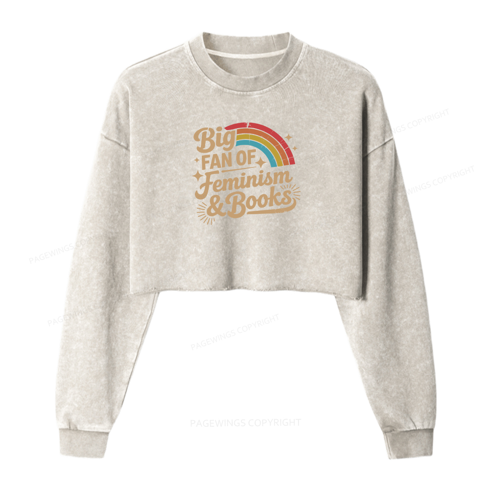 Pagewings Big Fan Of Feminism & Books Washed Crop Sweatshirt