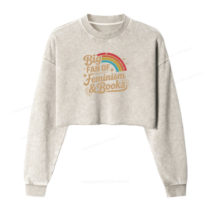 Pagewings Big Fan Of Feminism & Books Washed Crop Sweatshirt