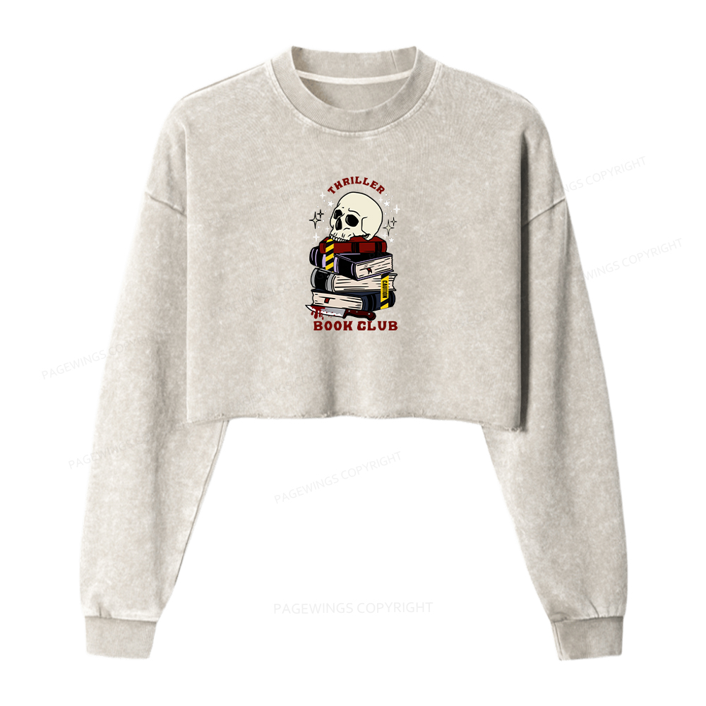 Pagewings Thriller Book Club Washed Crop Sweatshirt