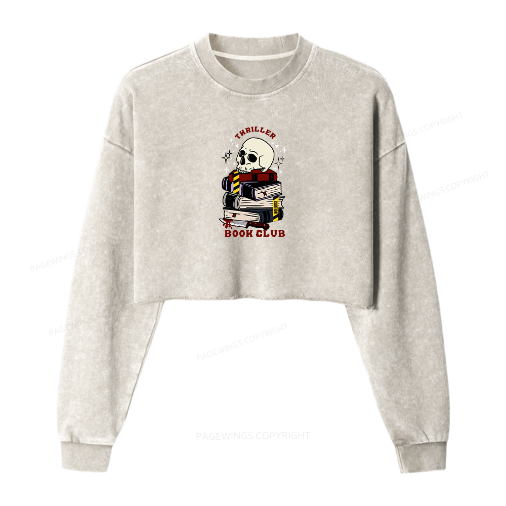 Pagewings Thriller Book Club Washed Crop Sweatshirt