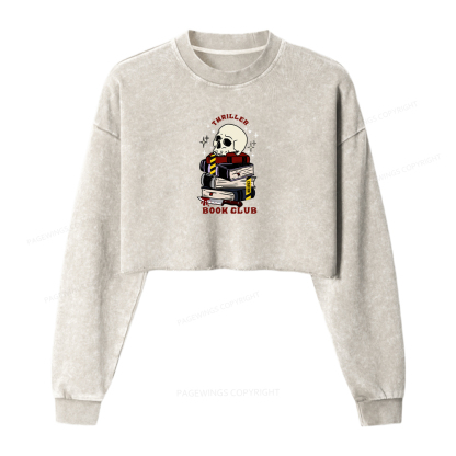 Pagewings Thriller Book Club Washed Crop Sweatshirt