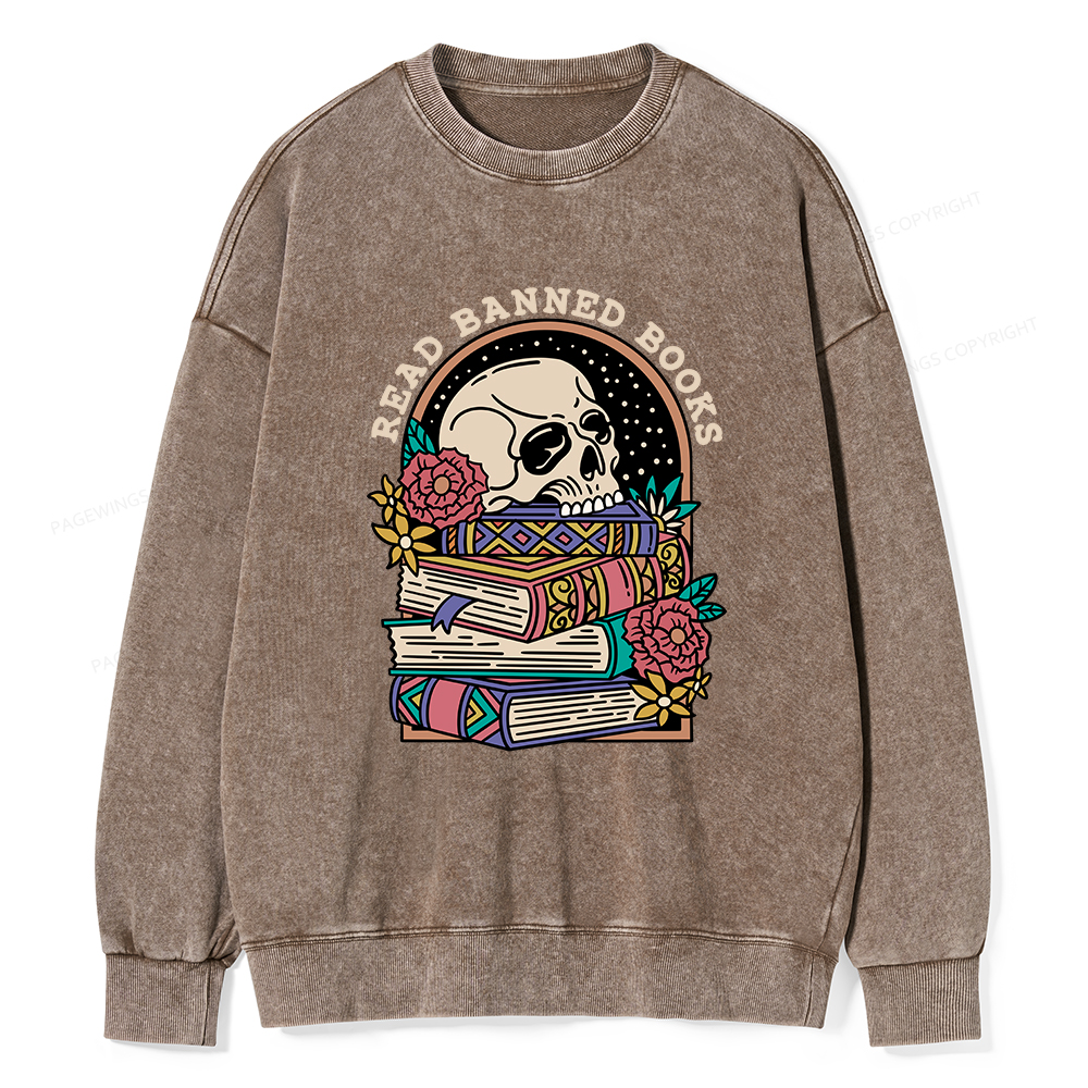 Pagewings Read Banned Book Floral Unisex Tee Unisex Washed Sweatshirt