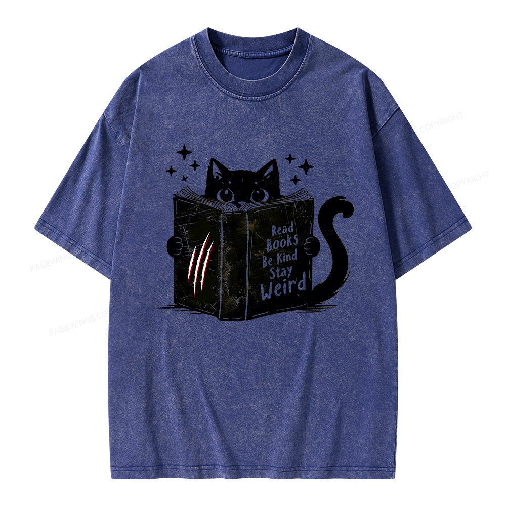 Pagewings Read Books Be Kind Stay Weird Unisex Washed T-shirt