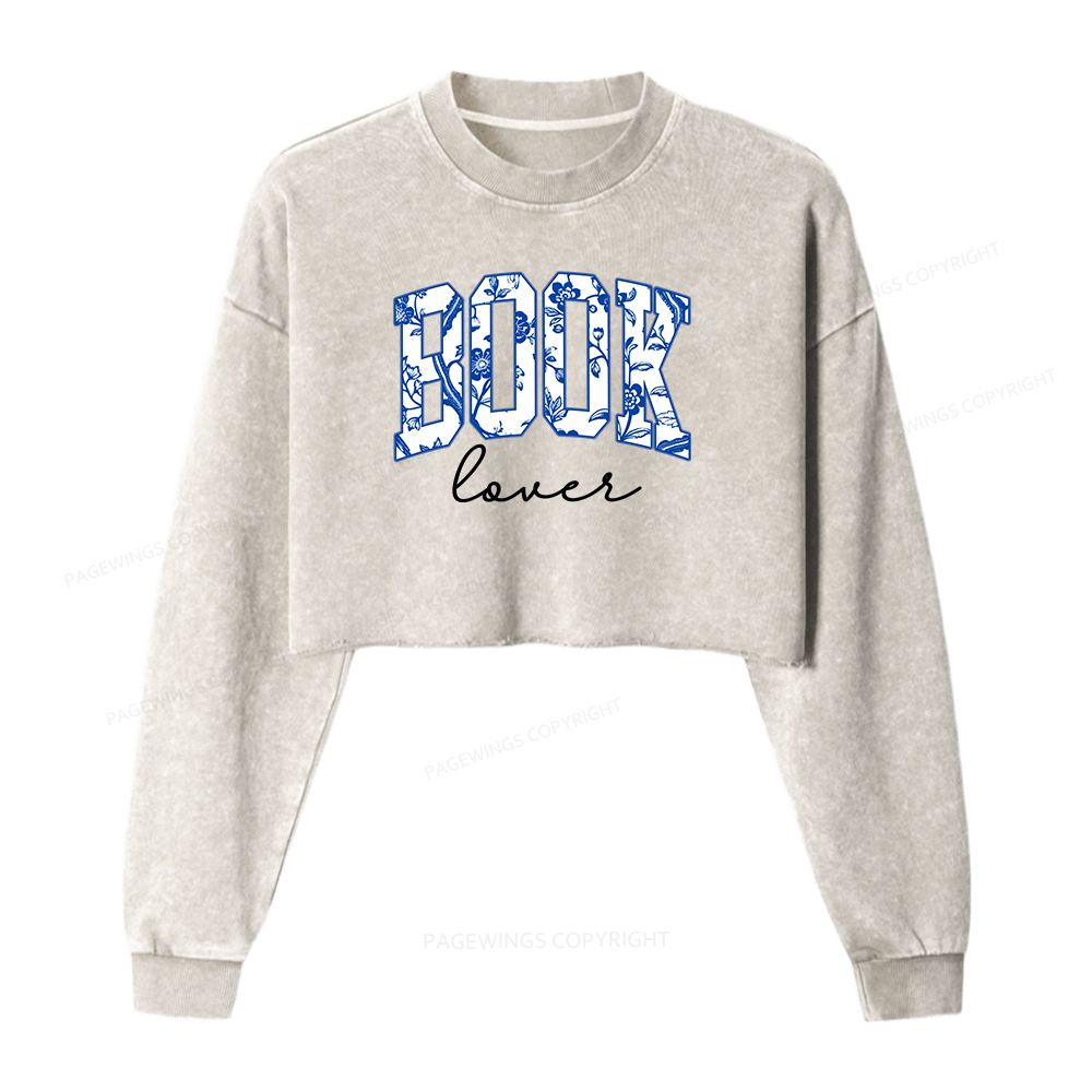 Pagewings Cute Book Lover Washed Crop Sweatshirt