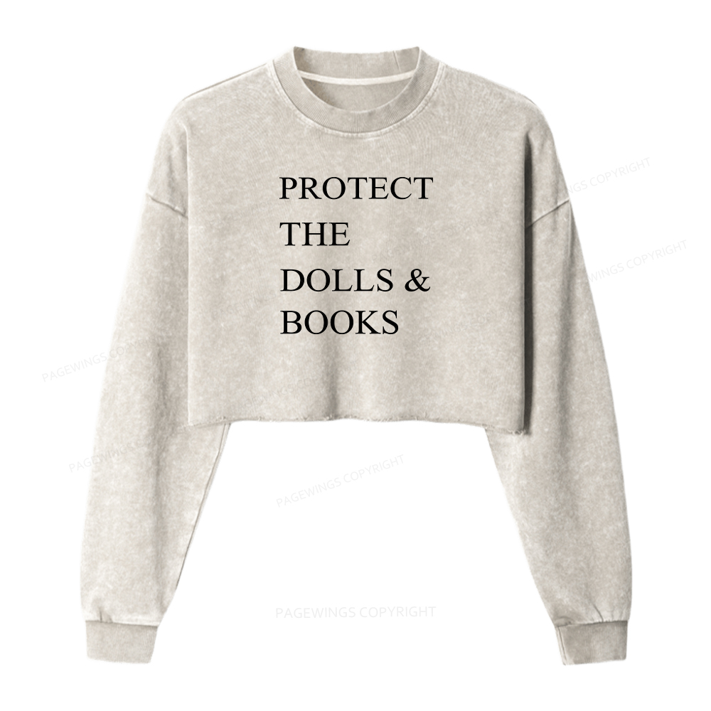 Pagewings Protect The Dolls And Books Washed Crop Sweatshirt