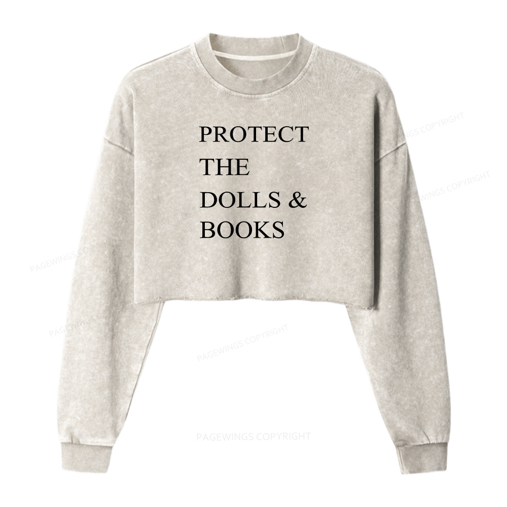 Pagewings Protect The Dolls And Books Washed Crop Sweatshirt