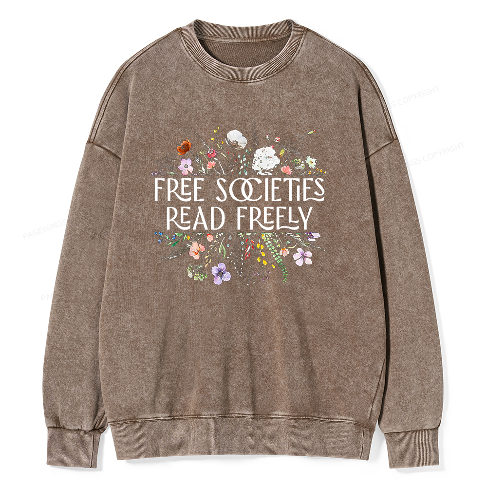 Pagewings Free Societies Read Freely Unisex Washed Sweatshirt
