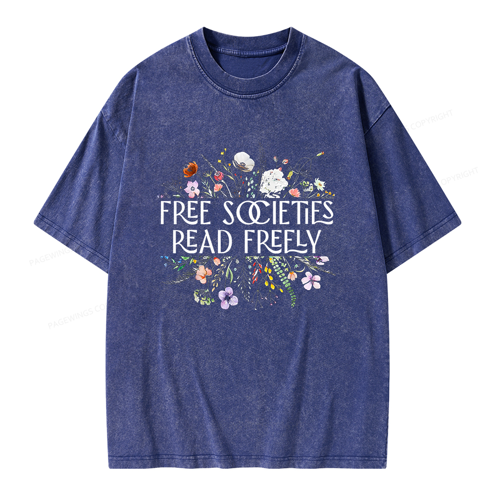 Pagewings Free Societies Read Freely Unisex Washed T-shirt