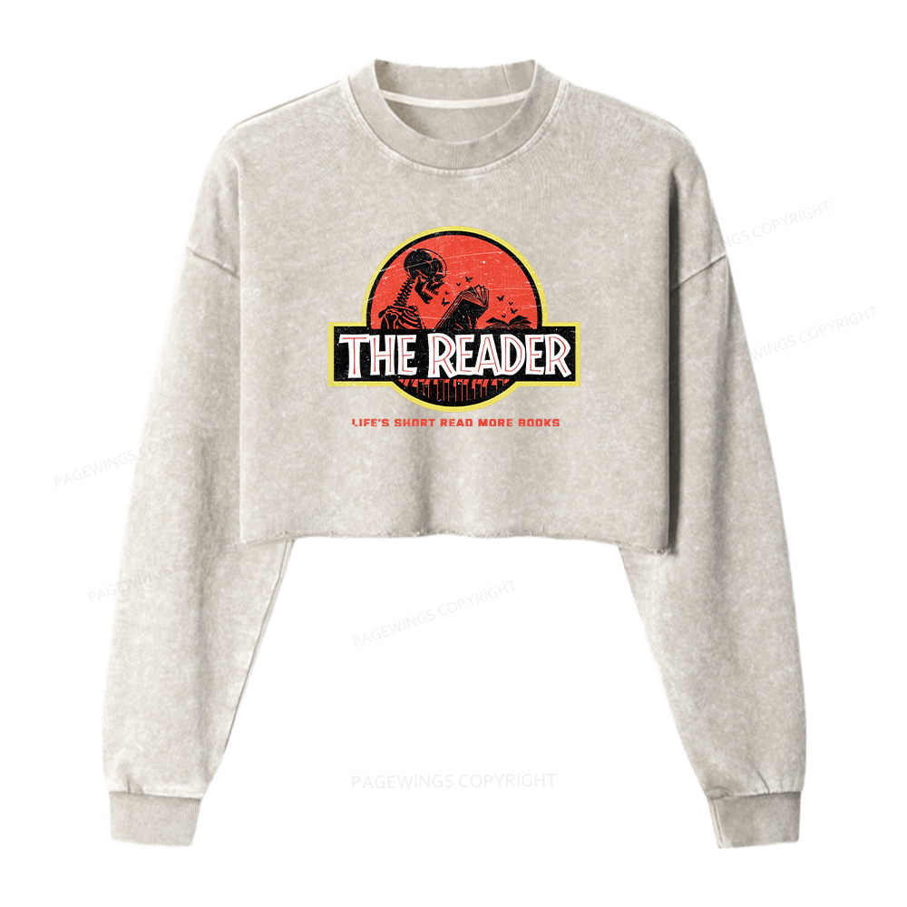 Pagewings Life’s Short Read More Books Washed Crop Sweatshirt