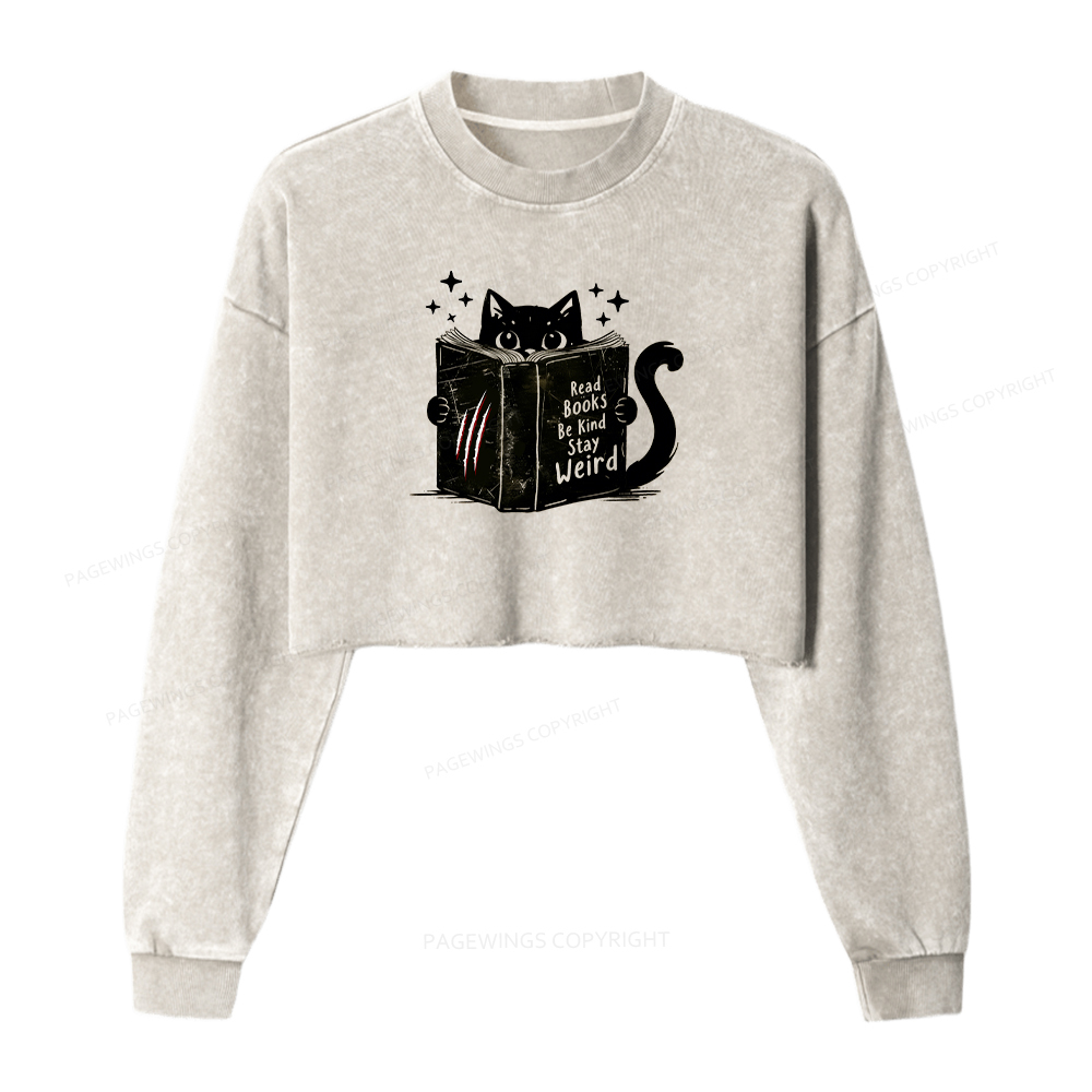 Pagewings Read Books Be Kind Stay Weird Washed Crop Sweatshirt
