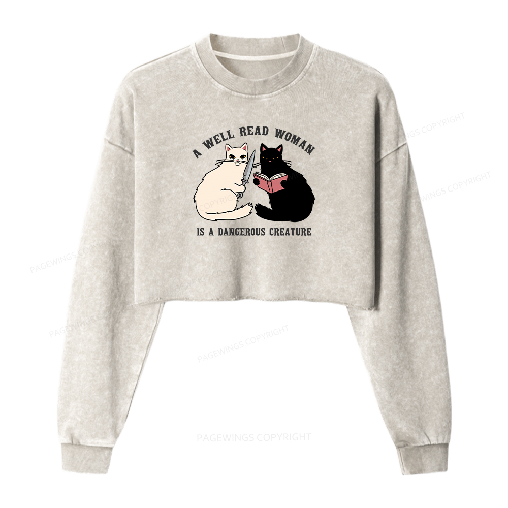Pagewings A Well Read Woman Is A Dangerous Creature Washed Crop Sweatshirt