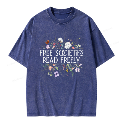 Pagewings Free Societies Read Freely Unisex Washed T-shirt