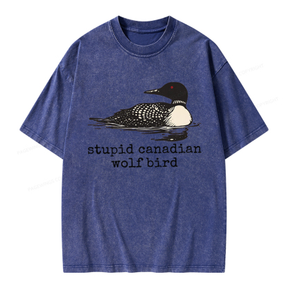 Pagewings Stupid Canadian Wolf Bird Unisex Washed T-shirt
