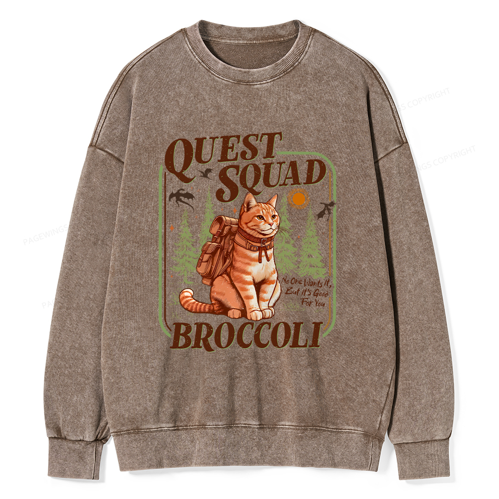 Pagewings Quest Squad Broccoli Unisex Washed Sweatshirt