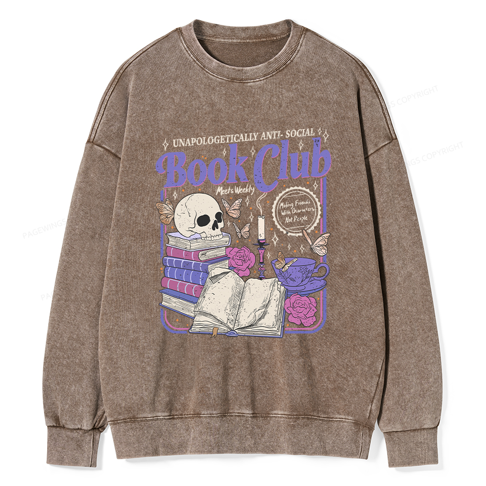 Pagewings Anti Social Book Club Unisex Washed Sweatshirt