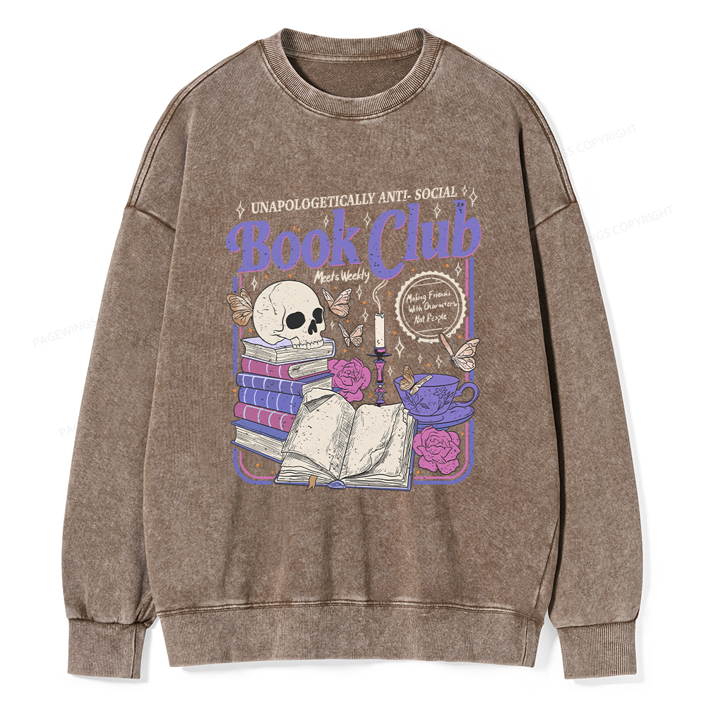 Pagewings Anti Social Book Club Unisex Washed Sweatshirt