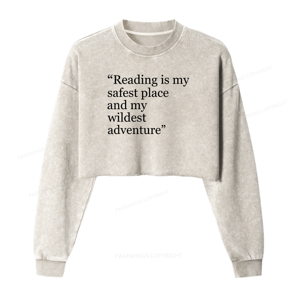 Pagewings Reading Is My Safest Place Washed Crop Sweatshirt