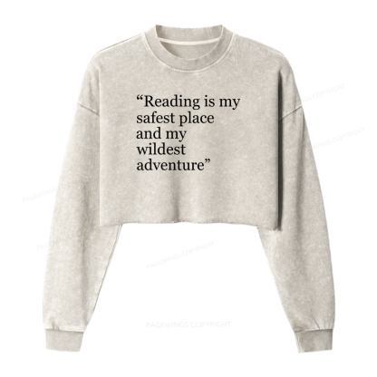 Pagewings Reading Is My Safest Place Washed Crop Sweatshirt