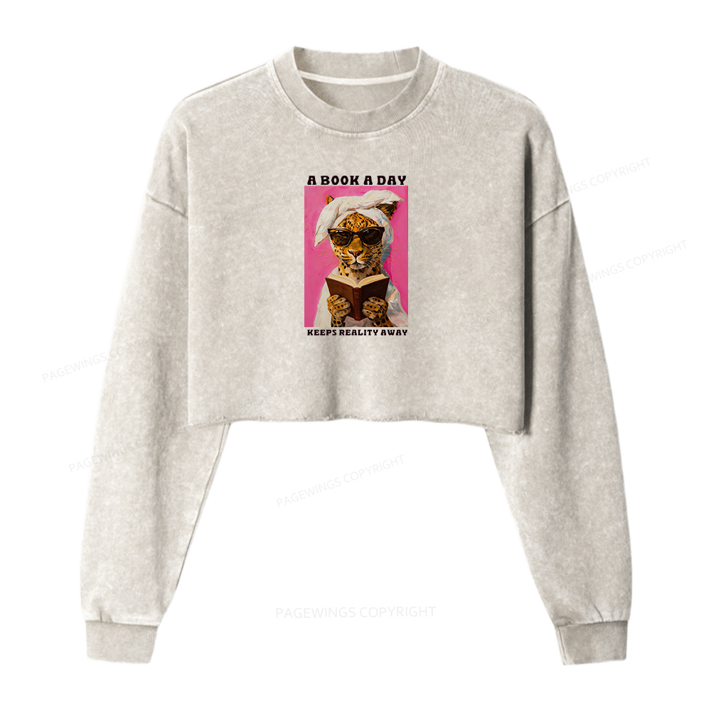 Pagewings A Book A Day Keeps Reality Away Washed Crop Sweatshirt