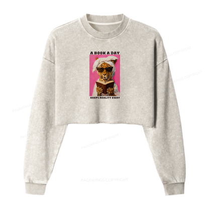 Pagewings A Book A Day Keeps Reality Away Washed Crop Sweatshirt
