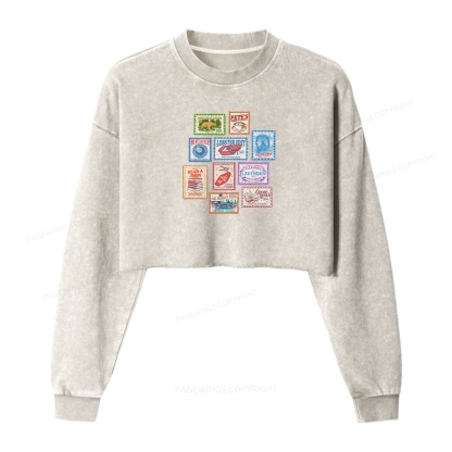Pagewings Books Stamp Beach Read Washed Crop Sweatshirt