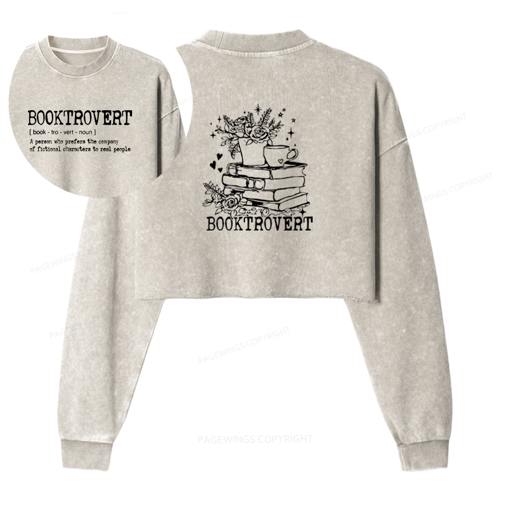 Pagewings Book Lover Gift Shirt, Teacher Crewneck, Reading Tee Washed Crop Sweatshirt
