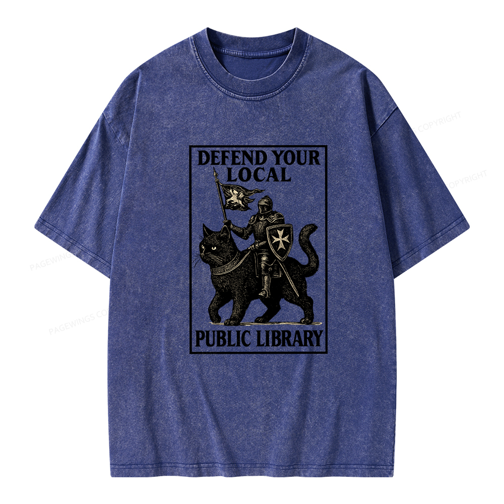 Pagewings Defend Your Local Library Unisex Washed T-shirt