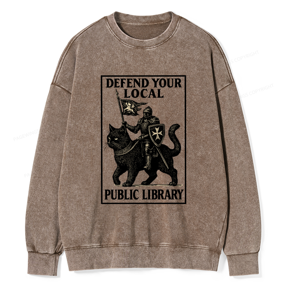 Pagewings Defend Your Local Library Unisex Washed Sweatshirt