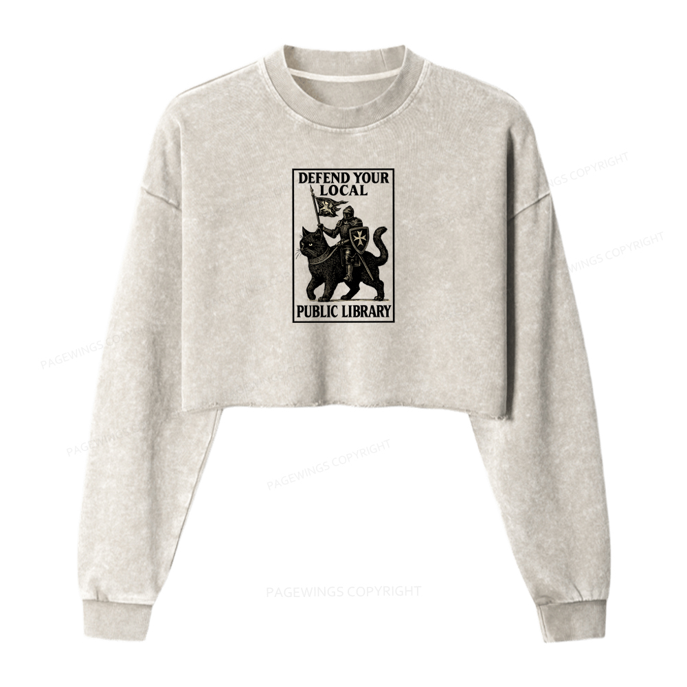 Pagewings Defend Your Local Library Washed Crop Sweatshirt