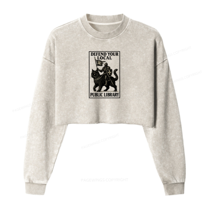 Pagewings Defend Your Local Library Washed Crop Sweatshirt