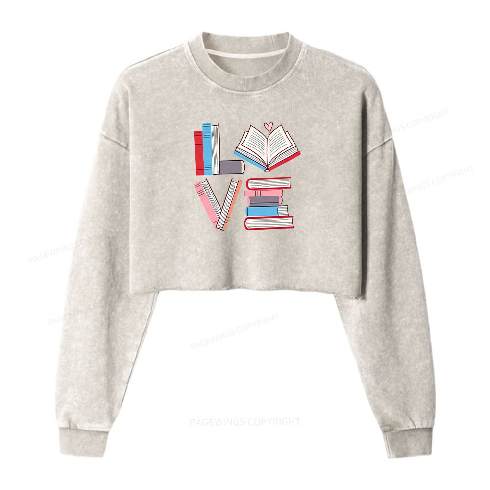 Pagewings Books Lovers Valentines Washed Crop Sweatshirt