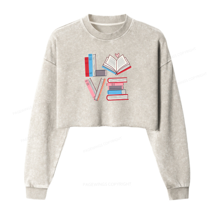 Pagewings Books Lovers Valentines Washed Crop Sweatshirt