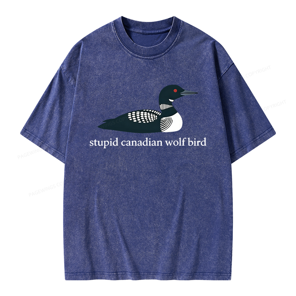 Pagewings Stupid Canadian Wolf Bird Unisex Washed T-shirt